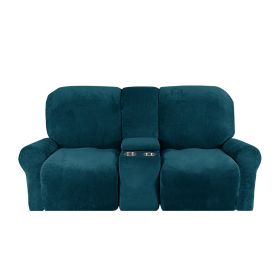 Recliner Sofa Covers 2 Seater Sofa Covers with Cup Holder and Middle Console Cover Velvet Stretch Recliner Loveseat Slipcovers (Specification: 2 Seater, Color: Deep Teal)