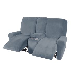 Recliner Sofa Covers 2 Seater Sofa Covers with Cup Holder, Velvet Stretch Recliner Loveseat Slipcovers with Middle Console (Specification: 2 Seater, Color: grey blue)