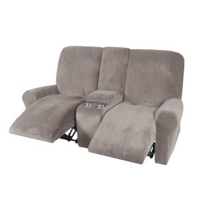 Recliner Sofa Covers 2 Seater Sofa Covers with Cup Holder, Velvet Stretch Recliner Loveseat Slipcovers with Middle Console (Specification: 2 Seater, Color: Taupe)