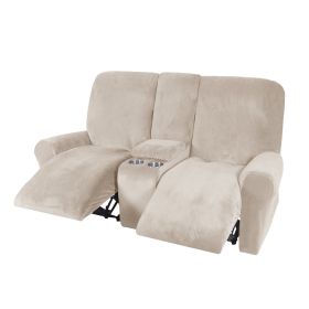 Recliner Sofa Covers 2 Seater Sofa Covers with Cup Holder, Velvet Stretch Recliner Loveseat Slipcovers with Middle Console (Specification: 2 Seater, Color: Beige)