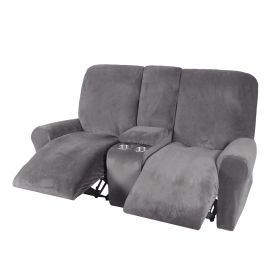 Recliner Sofa Covers 2 Seater Sofa Covers with Cup Holder, Velvet Stretch Recliner Loveseat Slipcovers with Middle Console (Specification: 2 Seater, Color: Gray)