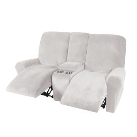 Recliner Sofa Covers 2 Seater Sofa Covers with Cup Holder, Velvet Stretch Recliner Loveseat Slipcovers with Middle Console (Specification: 2 Seater, Color: White)