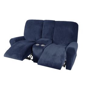 Recliner Sofa Covers 2 Seater Sofa Covers with Cup Holder, Velvet Stretch Recliner Loveseat Slipcovers with Middle Console (Specification: 2 Seater, Color: Navy Blue)