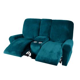 Recliner Sofa Covers 2 Seater Sofa Covers with Cup Holder, Velvet Stretch Recliner Loveseat Slipcovers with Middle Console (Specification: 2 Seater, Color: beep teal)