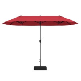 13 Feet Double-Sided Patio Twin Table Umbrella with Crank Handle (Color: wine)