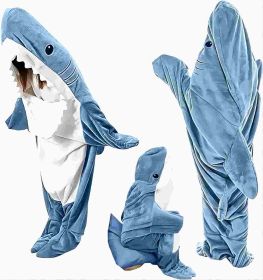 Ambitelligence Shark Blanket Hoodie Onesie for Adults and Kids, Cozy Flannel Shark Costume Shark Sleeping Bag (size: 73-76in)