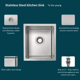 Undermount Kitchen Sink;  16 Gauge Stainless Steel Wet Bar or Prep Sinks Single Bowl (size: 17 x 19 x 9)