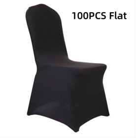 10-100PCS Black White Strong Spandex Universal Wedding Chair Covers Full Seat Slipcovers Restaurant Cafe (Color: Black 100pcs Flat)