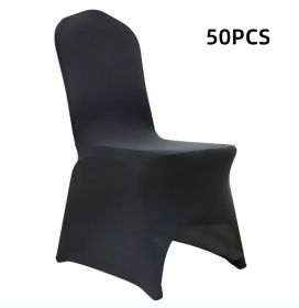 10-100PCS Black White Strong Spandex Universal Wedding Chair Covers Full Seat Slipcovers Restaurant Cafe (Color: Black 50pcs Arched)