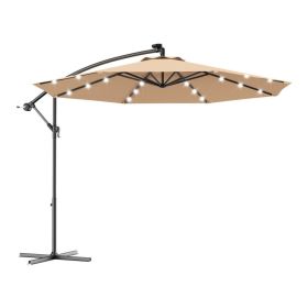 10 Feet Patio Umbrella with Crank and Solar LED Lights (Color: Beige)