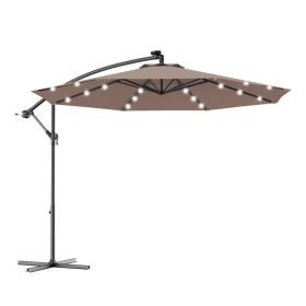 10 Feet Patio Umbrella with Crank and Solar LED Lights (Color: Tan)