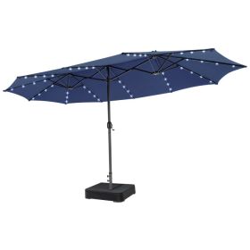 15 Feet Double-Sided Patio Umbrella with 48 LED Lights (Color: Navy)