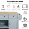 Kitchen Cart with Rubber wood Drop-Leaf Countertop ,Cabinet door internal storage racks,Kitchen Island on 5 Wheels with Storage Cabinet and 3 Drawers