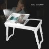 Foldable Laptop Table Bed Notebook Desk with Cooling Fan Mouse Board LED light 4 xUSB Ports Breakfast Snacking Tray