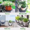 4Pcs Round Hanging Railing Planters Wrought Iron Flower Pot Holder Over The Rail Fence Plant Stand Basket 27LBS Load for Patio Balcony Porch Fence